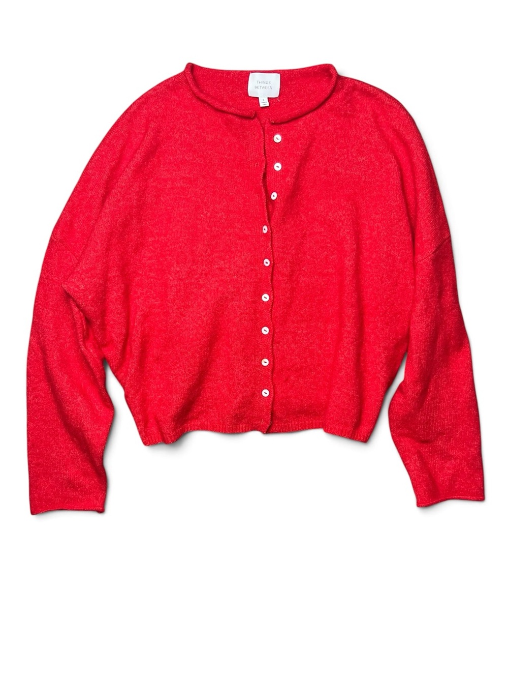 Things Between Red Cropped Button Front Cardigan Sweater Size Small